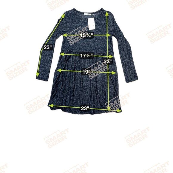 Byron Bay Small Long Sleeve Heathered Navy Blue Dress High-Low Hem Elastic Waist - Picture 6 of 6